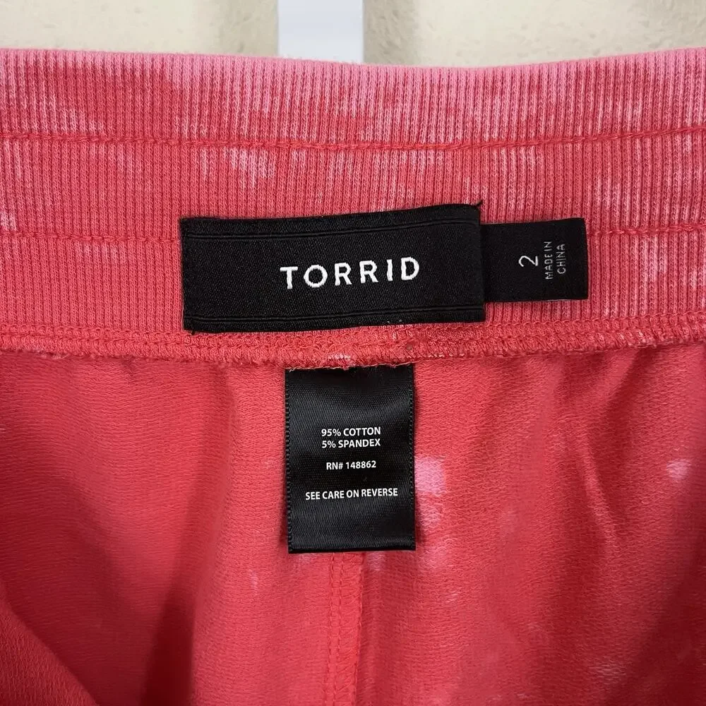 Torrid Active Mineral Wash Off Shoulder Sweatshirt Shorts Set Plus 2X Pink
